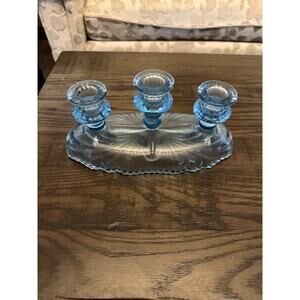 CandleStick Holder - Blue Oval Caprice - 3-Lite Cambridge Caprice